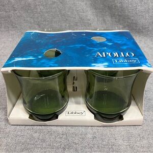NEW Vtg Libbey Apollo Juice Glasses Avocado Green 4" Glass SET 4 New Old Stock